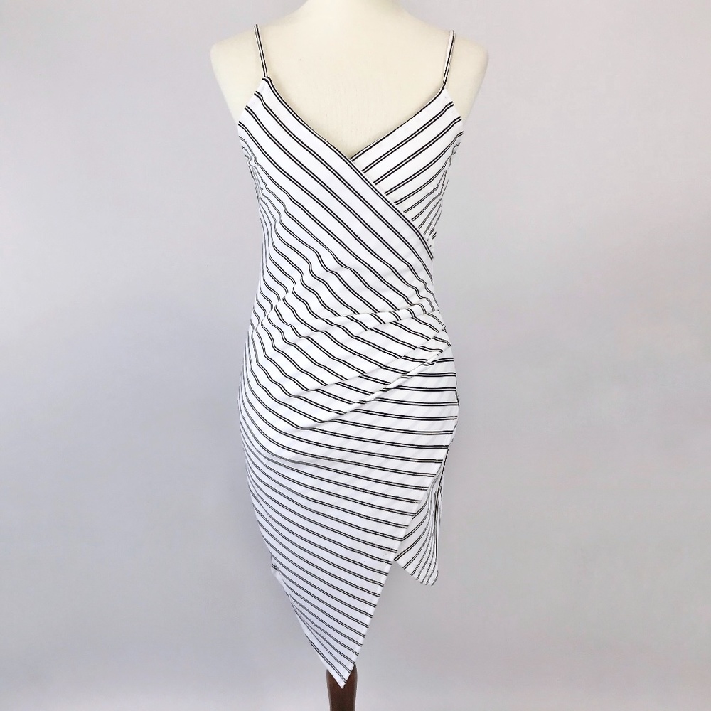 Mind Code White/Black Striped Asymmetrical Dress - image 1